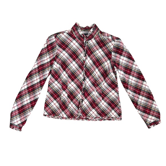 Tommy Hilfiger Tops - Tommy Hilfiger Red Plaid Ruffle Trim Button Up Top XL Western Cowgirl Preppy